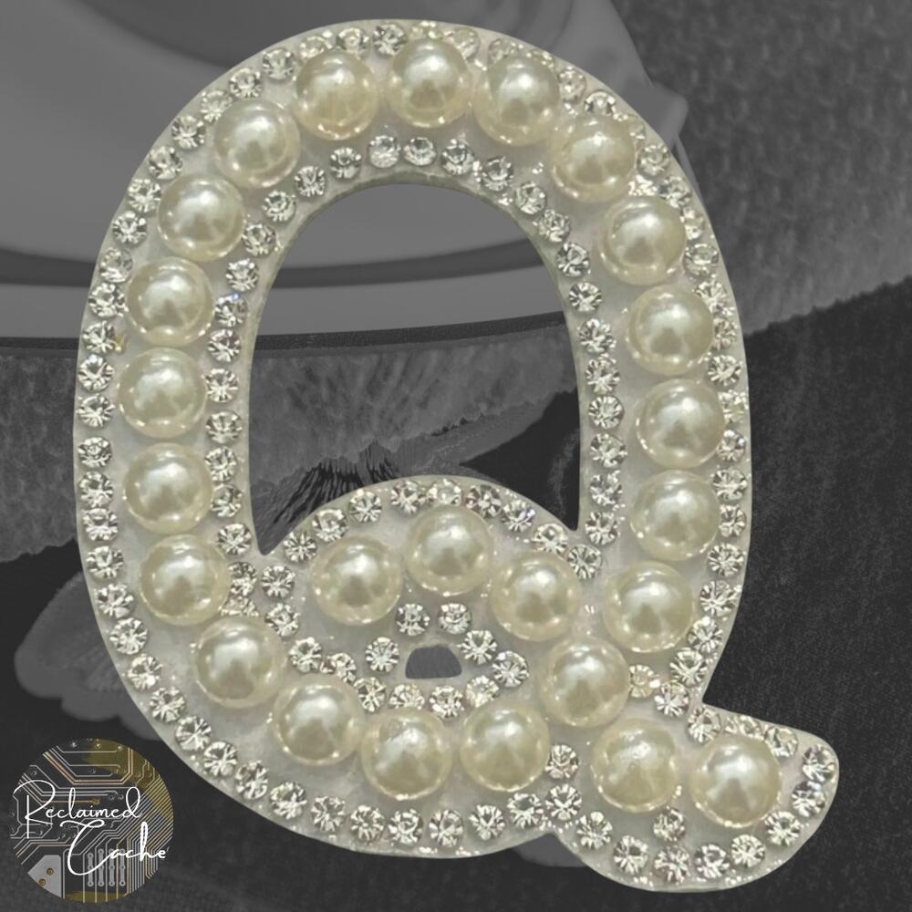 Letter Q White Faux Pearl Iron On Patch